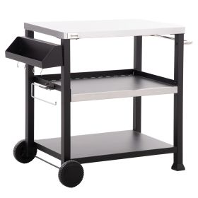 Outsunny Three-Shelf Outdoor Grill Cart with Stainless Steel Tabletop, Side Handle, 32" x 20.5" Multifunctional Pizza Oven Stand