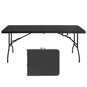 6ft Folding Table, Portable Plastic Table for Camping, Picnics, Parties, High Load Bearing Foldable Table Black