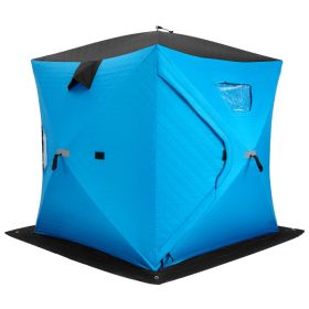 Portable 2 Person Ice Shanty with Cotton Padded Walls (Color: Blue)