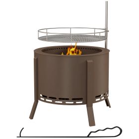 Outsunny 2-in-1 Smokeless Fire Pit, BBQ Grill, 19" Portable Wood Burning Firepit with Cooking Grate and Poker, Low Smoke Camping Bonfire Stove for Bac (Color: as Pic)