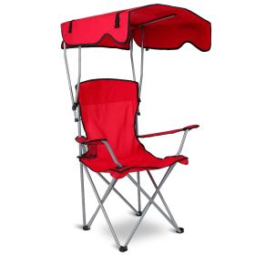 Foldable Beach Canopy Chair Sun Protection Camping Lawn Canopy Chair 330LBS Load Folding Seat (Color: Red)